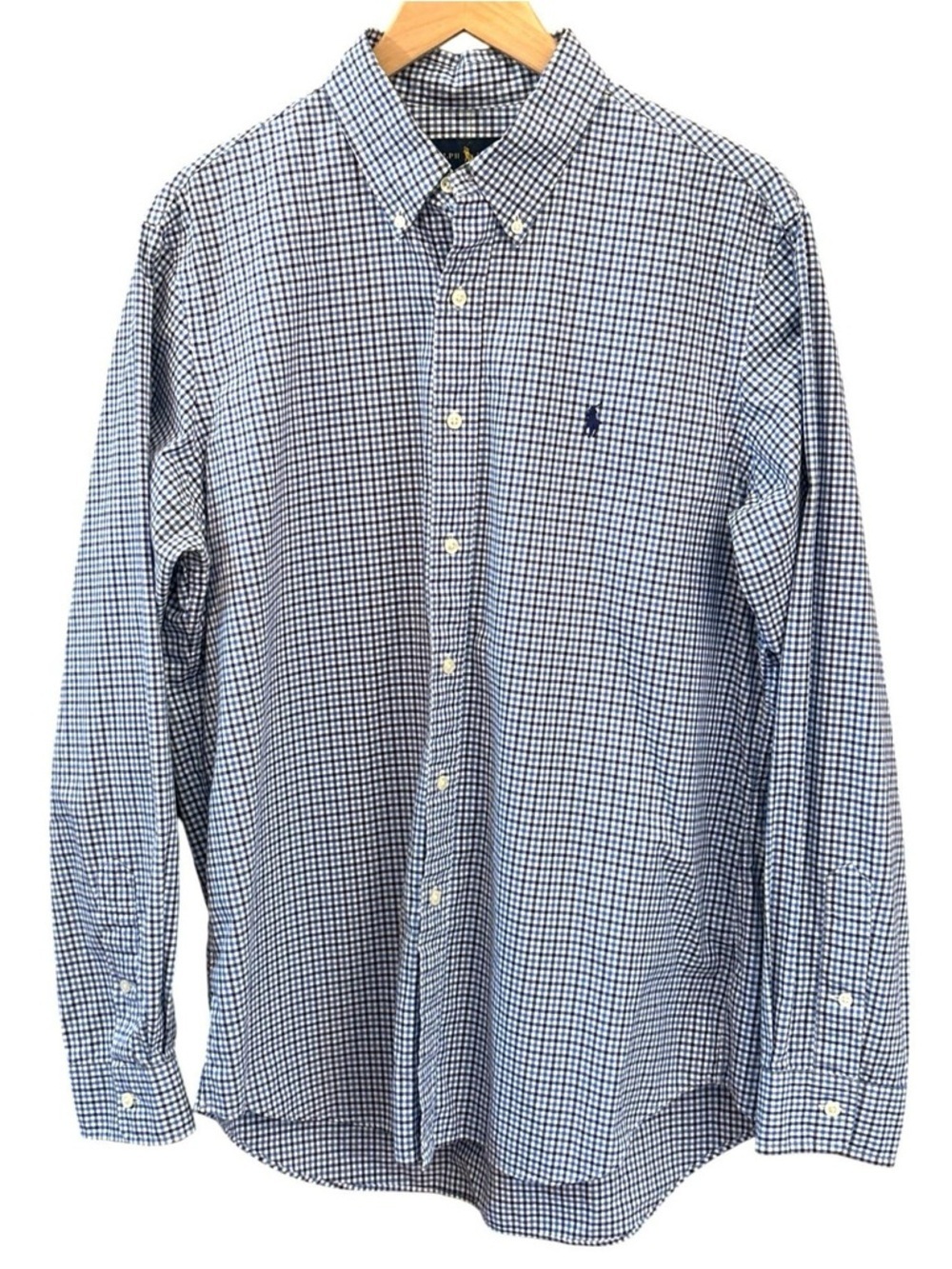 Ralph Lauren Men’s Blue Navy Gingham Button Down Dress Shirt Size Large